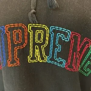 Supreme Shirts Supreme Black Rainbow Logo Stitch Hoodie